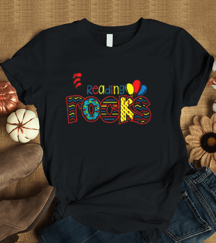 Dr Seuss Reading Rocks Cat in the Hat Balloons T-Shirt