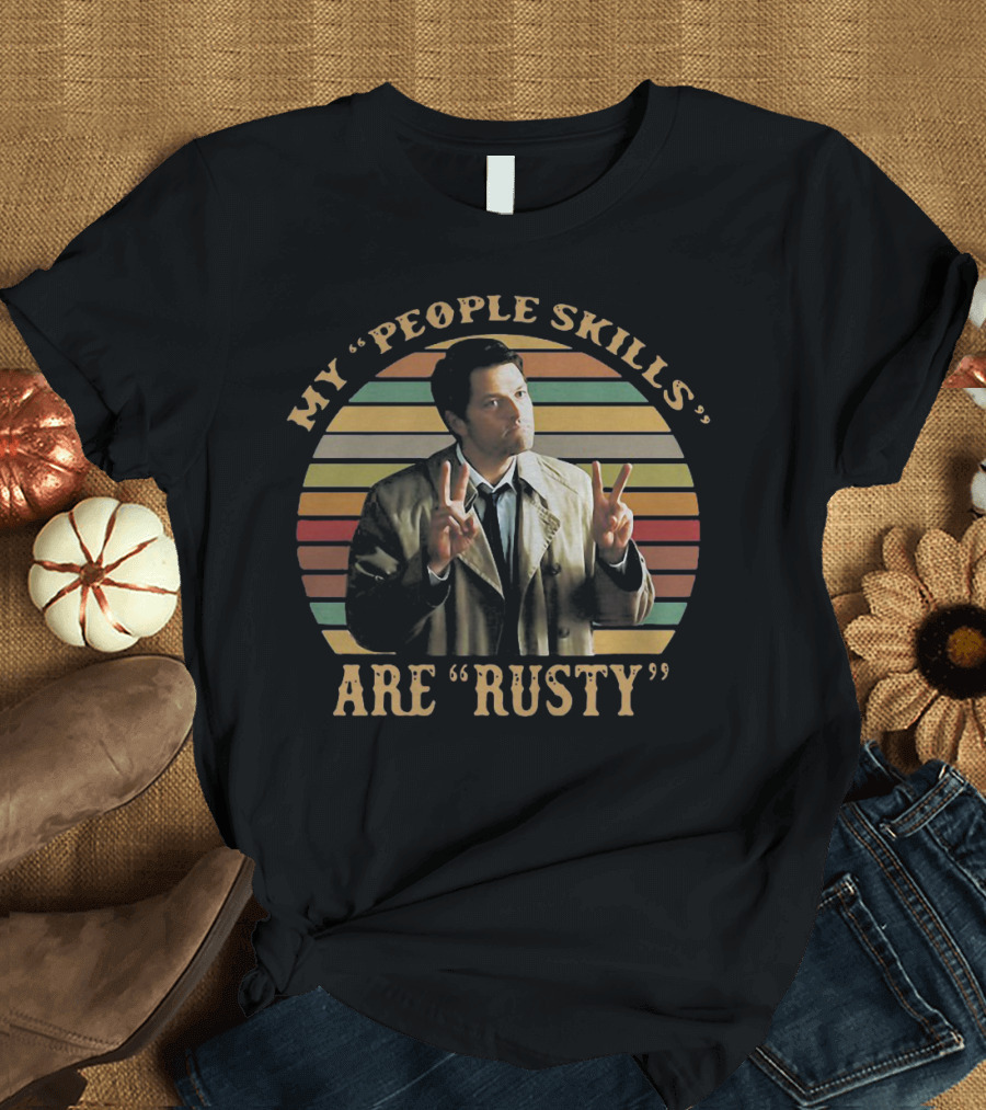My People Skills Are Rusty Castiel Vintage Rainbow Stripes T-Shirt