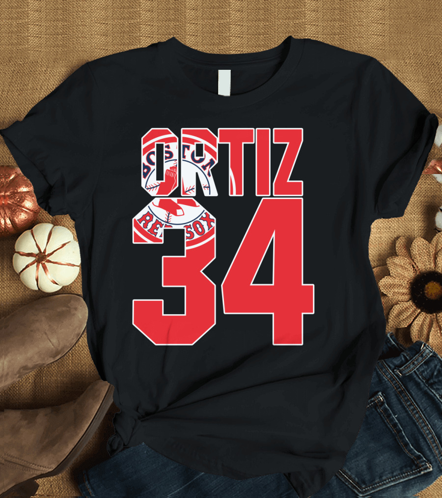 Ortiz 34 Boston Red Sox Logo Iconic T-Shirt