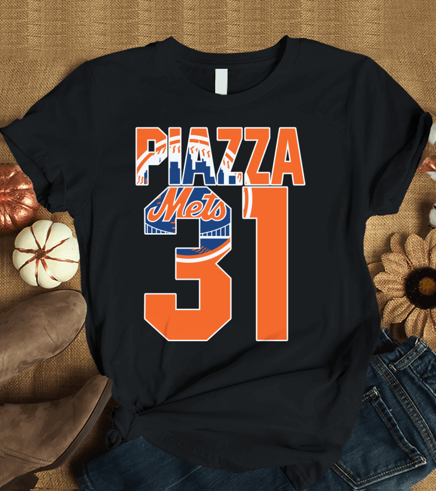 Piazza 31 New York Mets Retro Logo Baseball Memorabilia T-Shirt