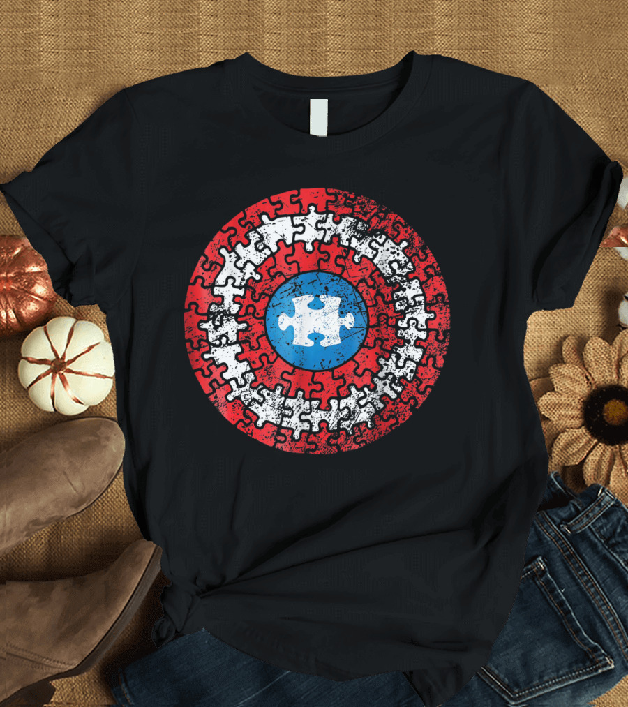 Captain America Shield Autism Awareness Puzzle T-Shirt