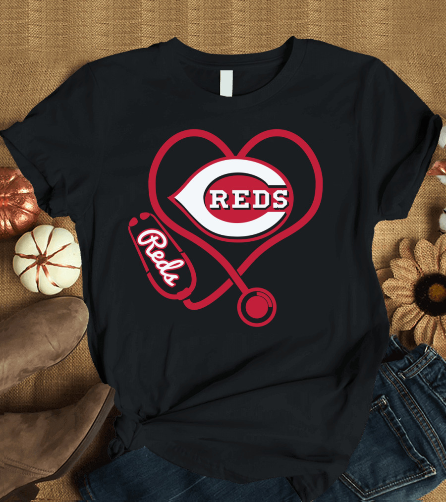 Cincinnati Reds Heart Stethoscope Nurse Fan Gear T-Shirt