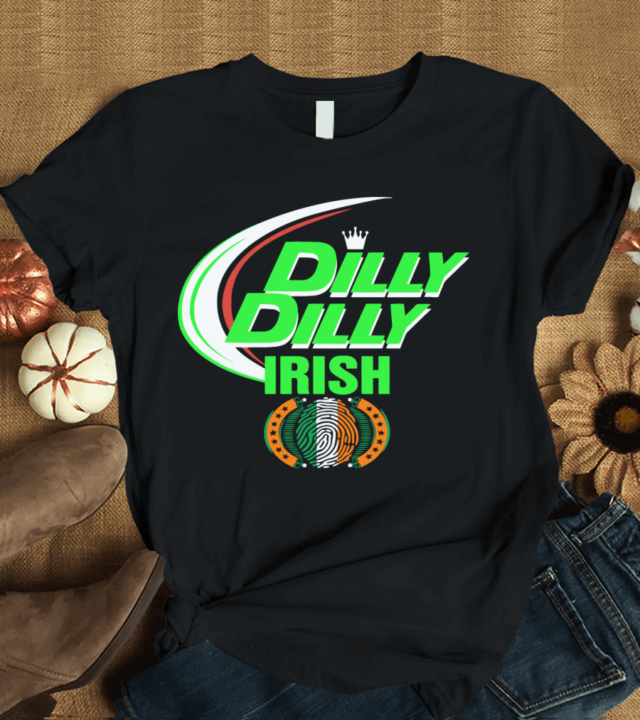 Dilly Dilly Irish St Patrick's Day With Irish Flag and Crown Motif T-Shirt