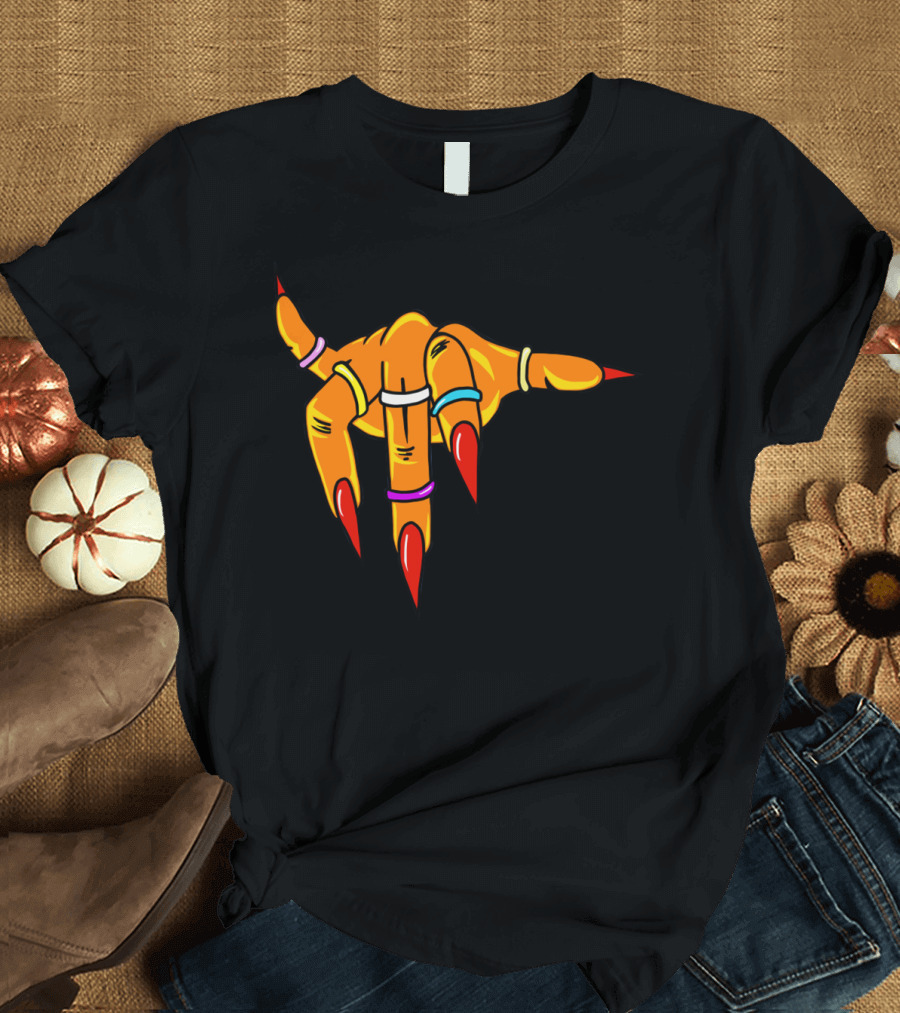 Neon Clawed Hand with Colored Rings Girl Gauntlet T-Shirt