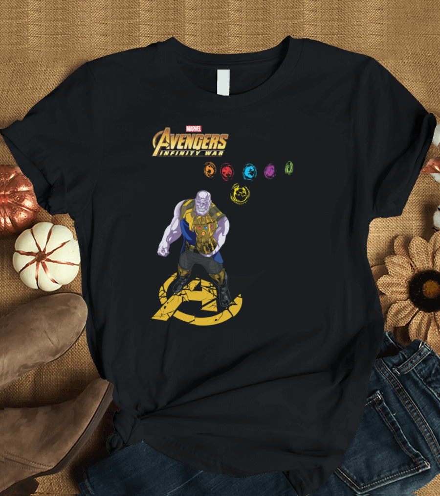 Avengers Infinity War Thanos with Gauntlet and Infinity Stones Shadow Marvel T-Shirt