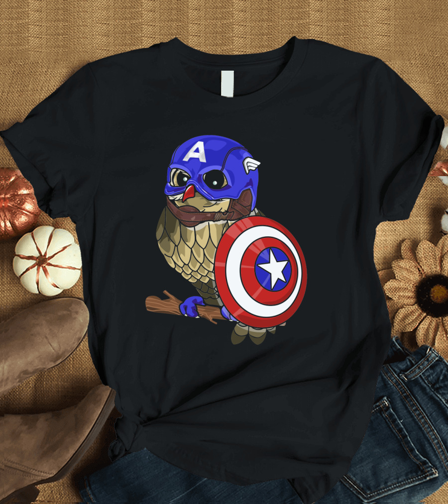 Captain America Owl Holding Shield Owlvengers Crossover T-Shirt