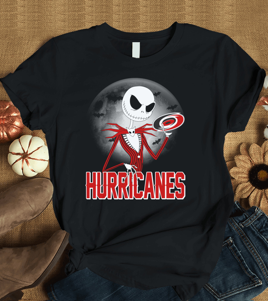 Jack Skellington Carolina Hurricanes Halloween Moon T-Shirt