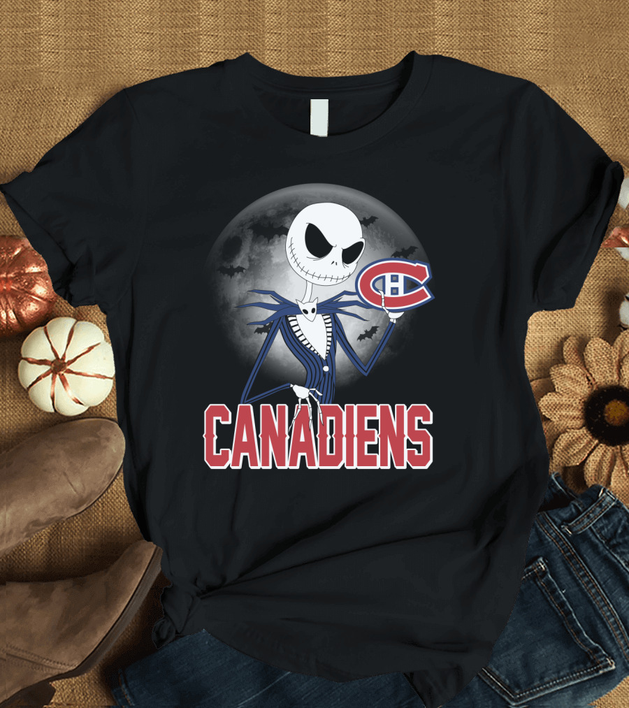 Jack Skellington Halloween Canadiens Logo Moon Background T-Shirt