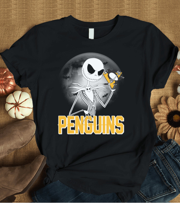 T-Shirt: Jack Skellington Halloween Full Moon Penguins Hockey T-Shirt Jack Skellington Halloween Full Moon Penguins Hockey T-Shirt
