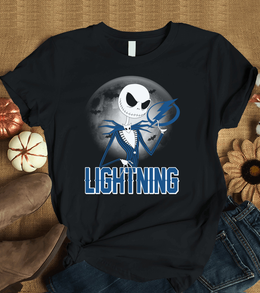 Jack Skellington Tampa Bay Lightning Halloween Moon Scene T-Shirt