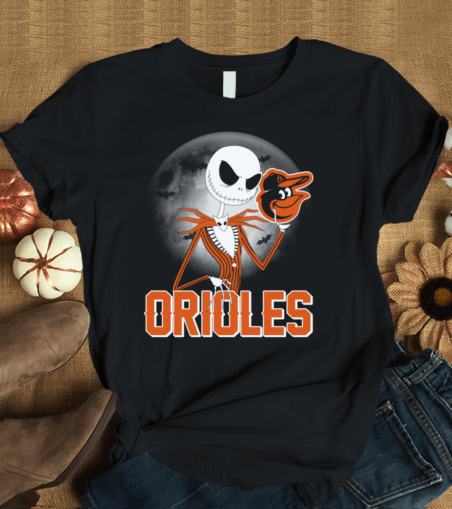 Jack Skellington Halloween Orioless Moon Bat T-Shirt
