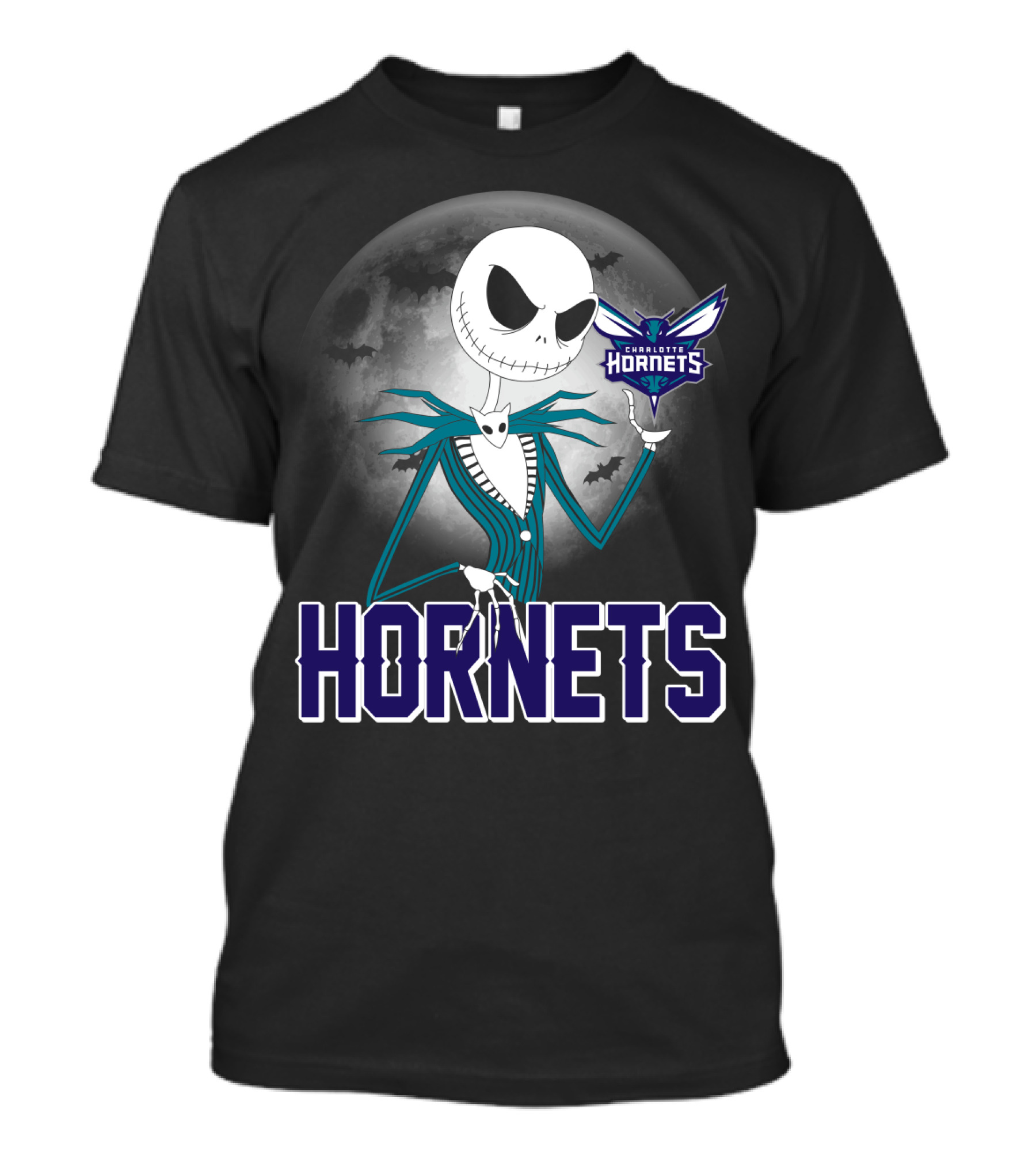 Jack Skellington Halloween Charlotte Hornets Moon Bats T-Shirt