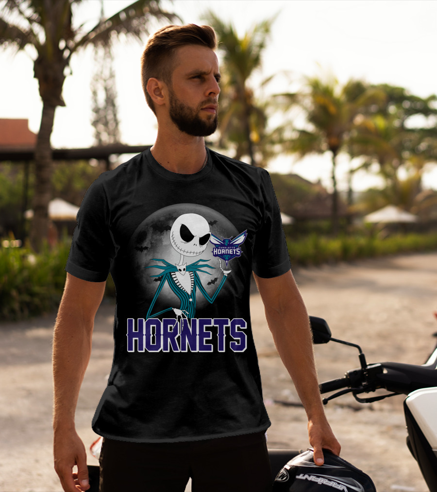 Jack Skellington Halloween Charlotte Hornets Moon Bats T-Shirt