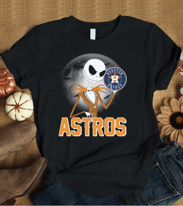 T-Shirt: Jack Skellington Holding Houston Astros Logo with Halloween Bats T-Shirt Jack Skellington Holding Houston Astros Logo with Halloween Bats T-Shirt