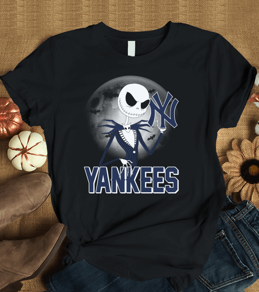Jack Skellington Yankees Halloween Moon Sports Mashup T-Shirt