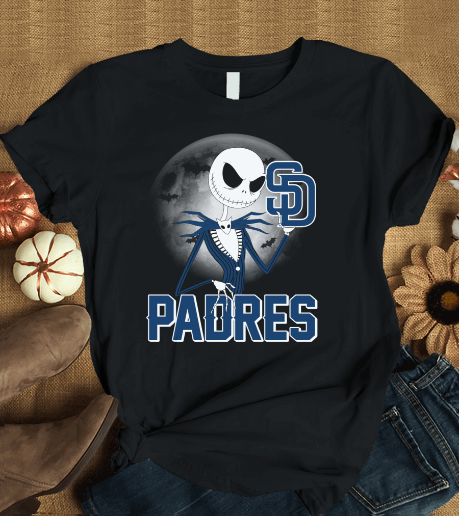 Jack Skellington San Diego Padres Halloween Moon Background T-Shirt