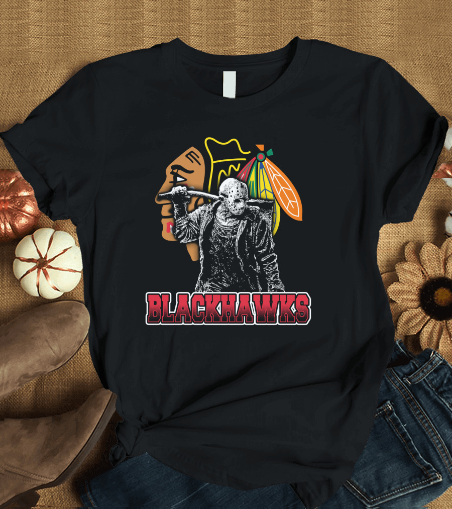 Jason Voorhees with Hockey Mask and Chicago Blackhawks T-Shirt