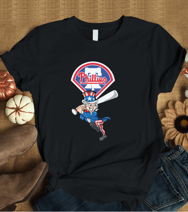 T-Shirt: Philadelphia Phillies 4th of July Uncle Sam Baseball Swing T-Shirt Philadelphia Phillies 4th of July Uncle Sam Baseball Swing T-Shirt