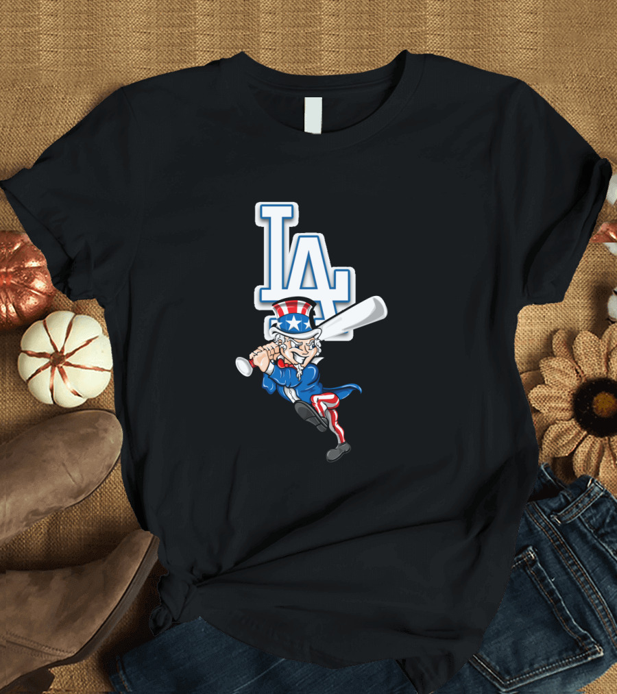 4th July LA Dodger Uncle Sam Patriotic Baseball T-Shirt