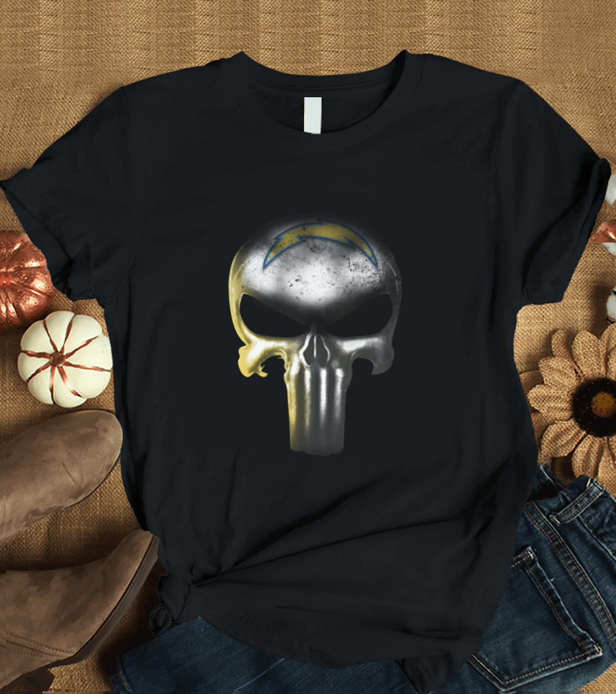 The Punisher Skull with Los Angeles Chargers Bolt Logo for Fans T-Shirt