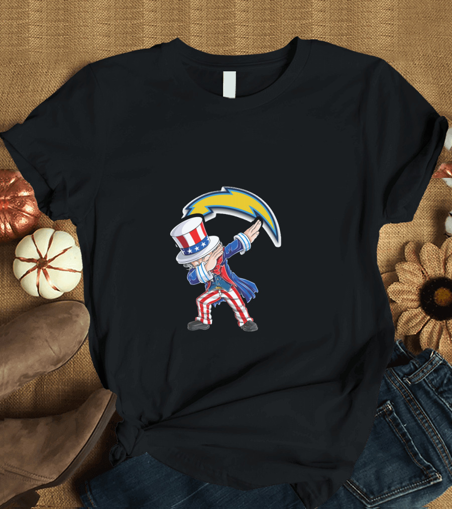 Uncle Sam Dabbing 4th July Los Angeles Chargers Lightning Bolt USA Red White Blue T-Shirt