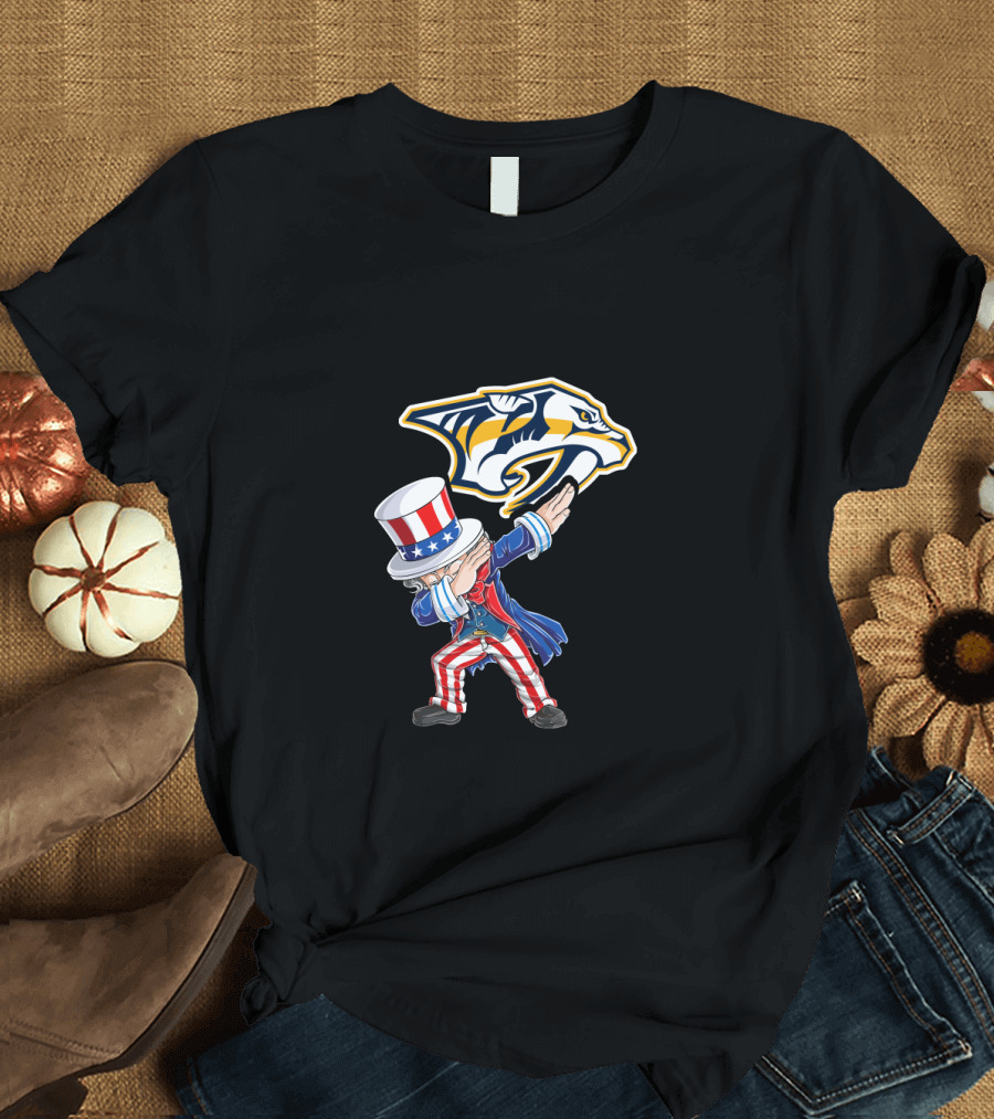Uncle Sam Dabbing with Nashville Predators Logo for 4th July T-Shirt