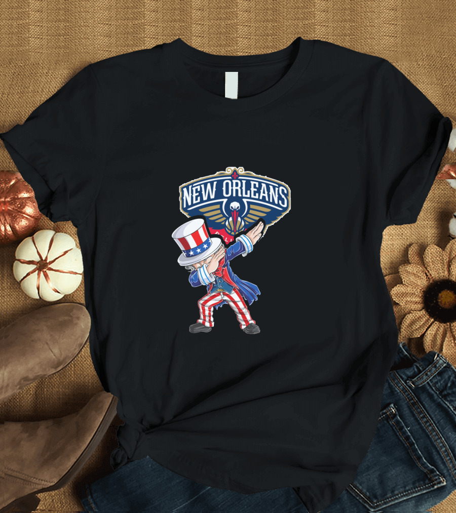 Uncle Sam Dabbing with New Orleans Pelicans Logo 4th July T-Shirt