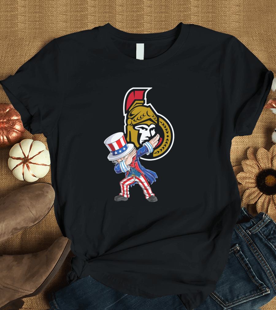 Uncle Sam Dabbing with Ottawa Senators Logo for 4th of July T-Shirt