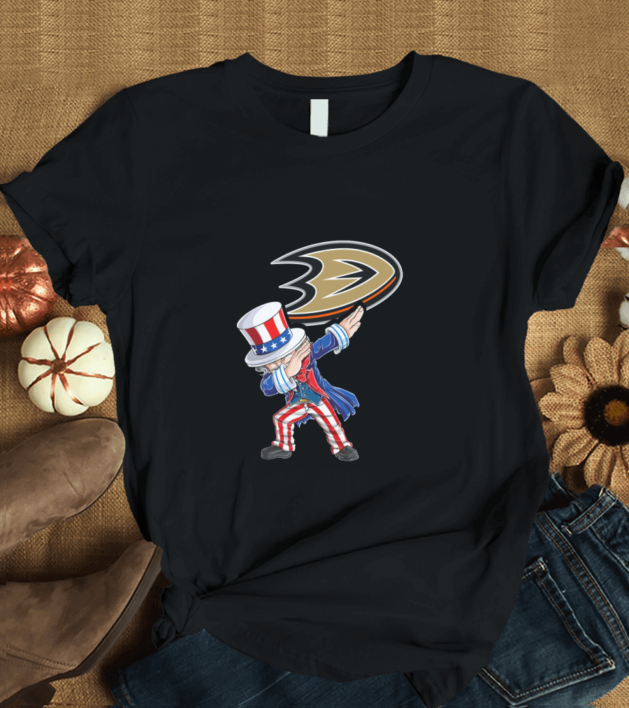 Uncle Sam Dabbing Anaheim Ducks Logo 4th of July Celebration for Fans T-Shirt