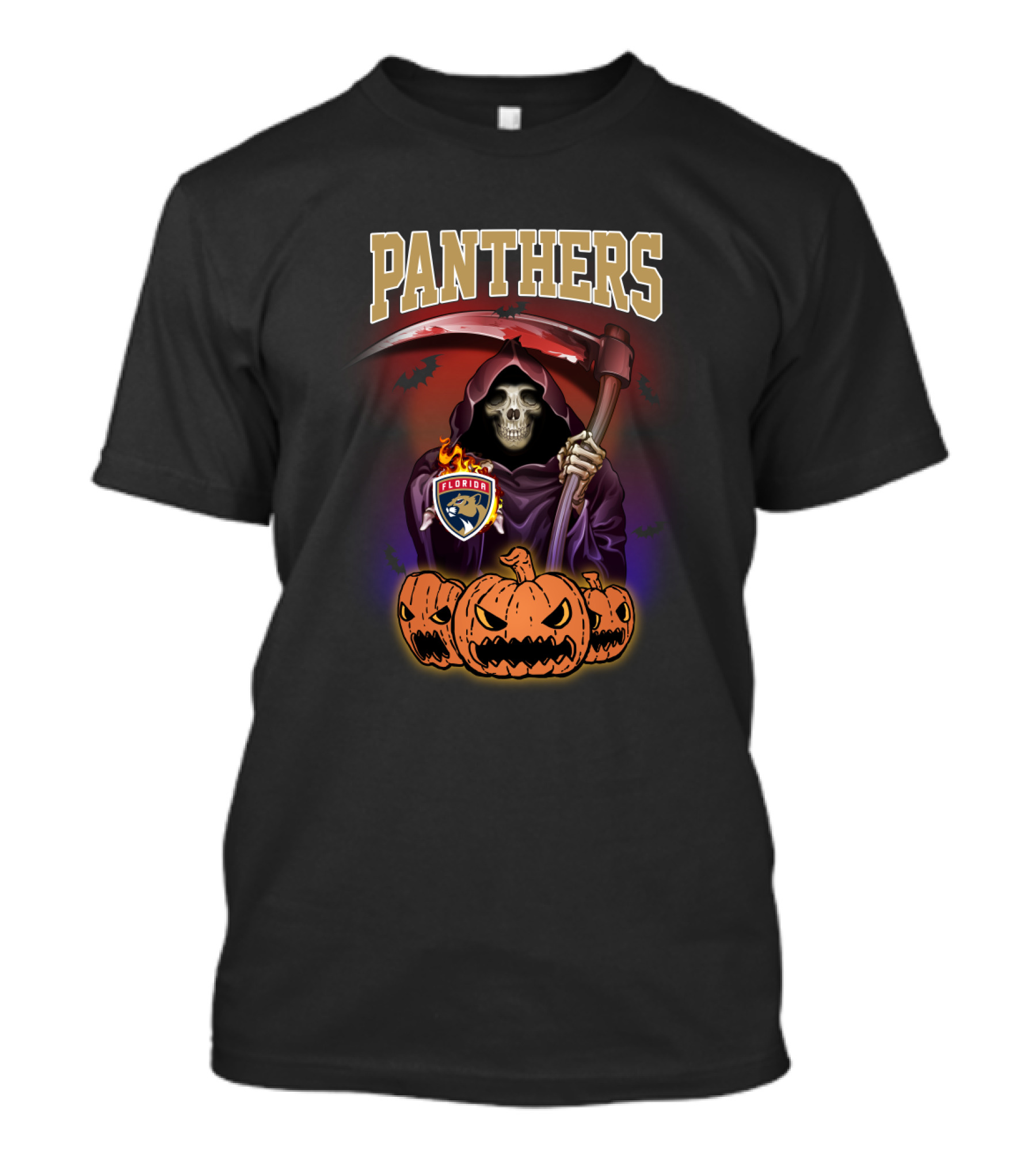 Panthers Grim Reaper Halloween Florida Hockey Logo Pumpkins Scythe T-Shirt