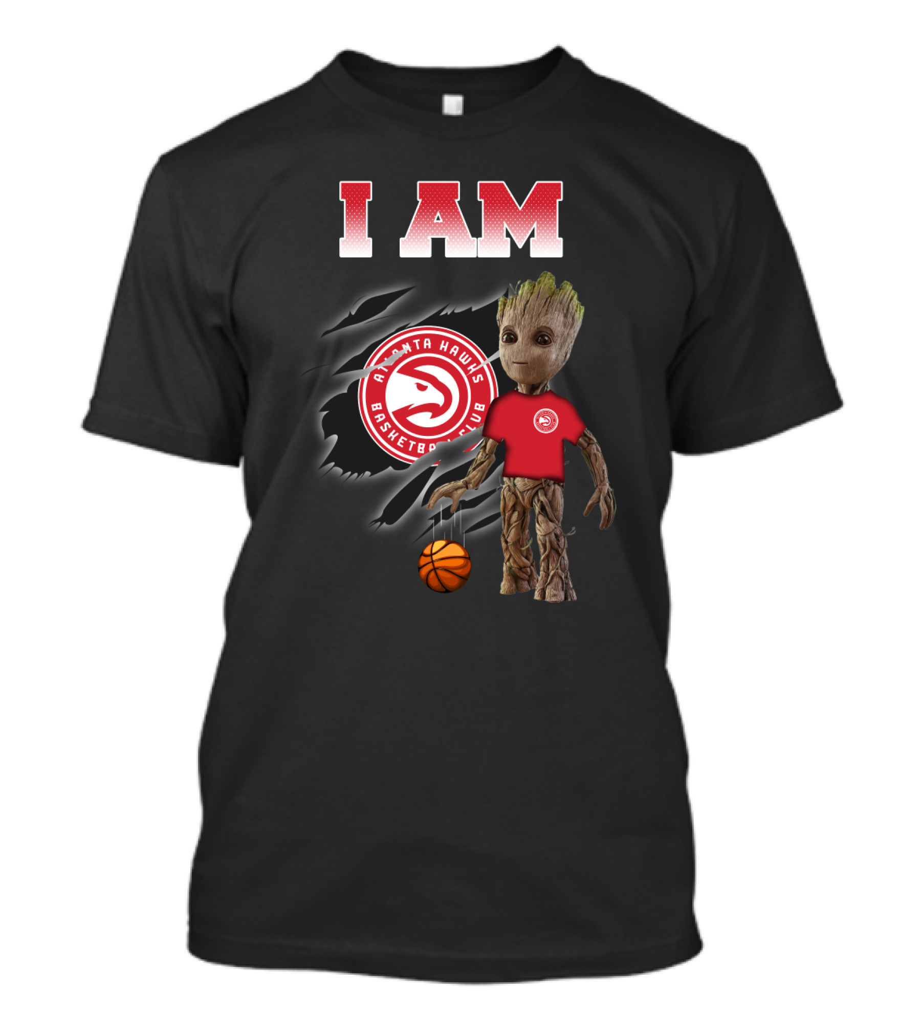 I Am Atlanta Hawks Basketball Groot Holding Basketball T-Shirt