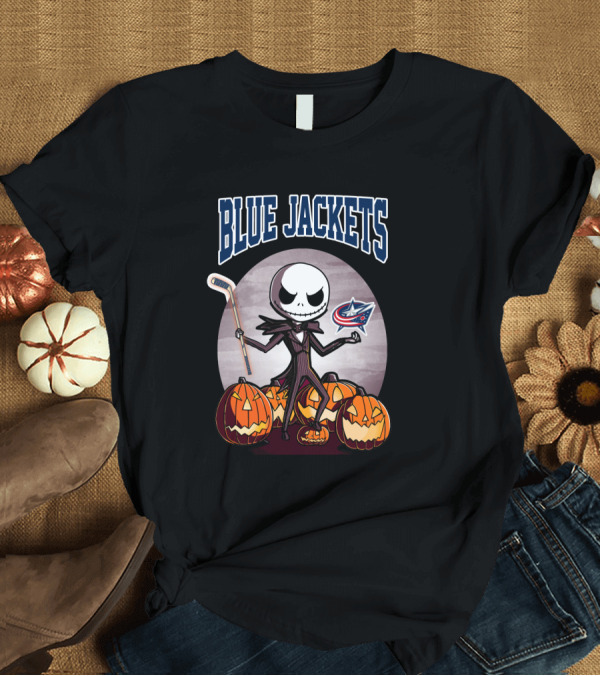 T-Shirt: Columbus Blue Jackets Jack Skellington Halloween NHL Pumpkins T-Shirt Columbus Blue Jackets Jack Skellington Halloween NHL Pumpkins T-Shirt