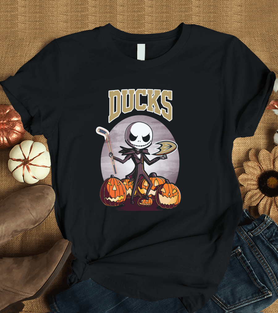 Jack Skellington Halloween Anaheim Ducks Hockey Pumpkins T-Shirt