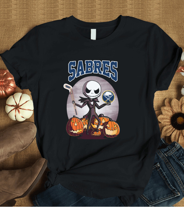 T-Shirt: Jack Skellington Halloween Buffalo Sabres Hockey Pumpkins T-Shirt Jack Skellington Halloween Buffalo Sabres Hockey Pumpkins T-Shirt