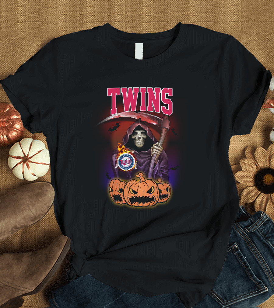 Twins Grim Reaper Halloween Scythe Pumpkins Minnesota Baseball T-Shirt
