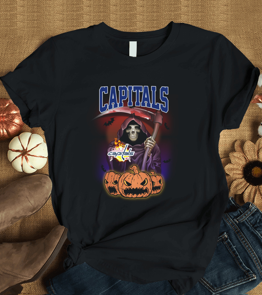 Capitals Reaper with Scythe and Pumpkin Trio Halloween T-Shirt