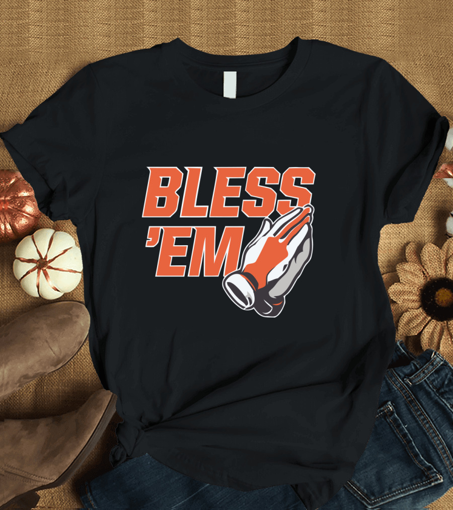 BLESS 'EM Praying Hands in Bold Orange and Black T-Shirt