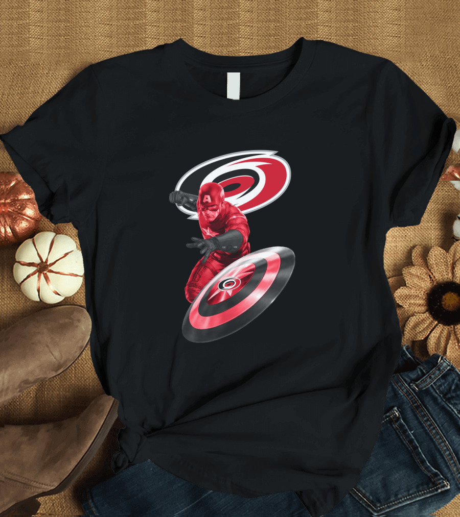 Carolina Hurricanes Captain America Crossover with Iconic Shield T-Shirt