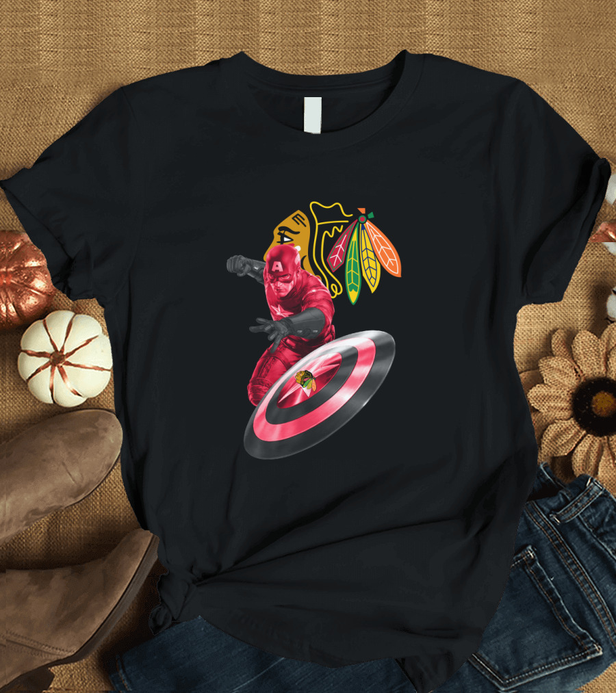 Captain America Chicago Blackhawks Crossover with Shield and Iconic T-Shirt