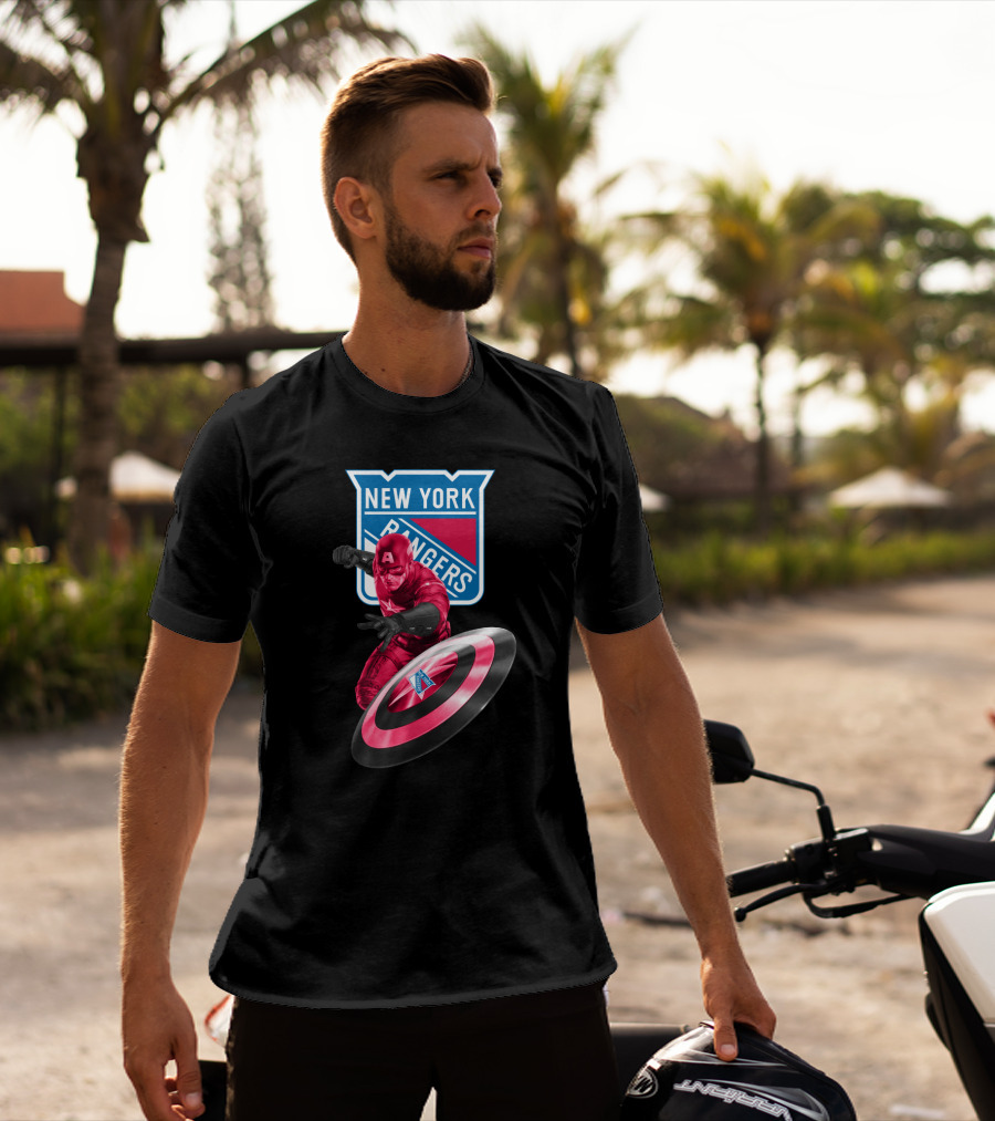 New York Rangers Captain America Crossover With Shield T-Shirt