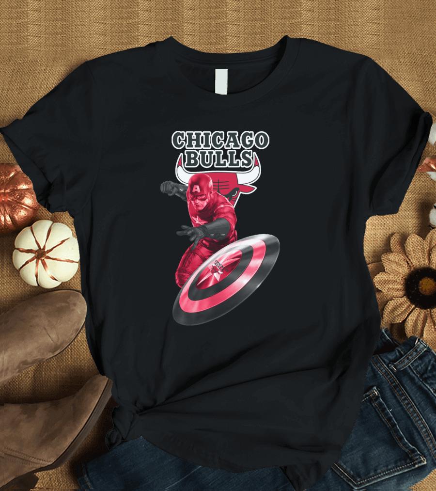 Captain America And Chicago Bulls Crossover Fan Attraction T-Shirt