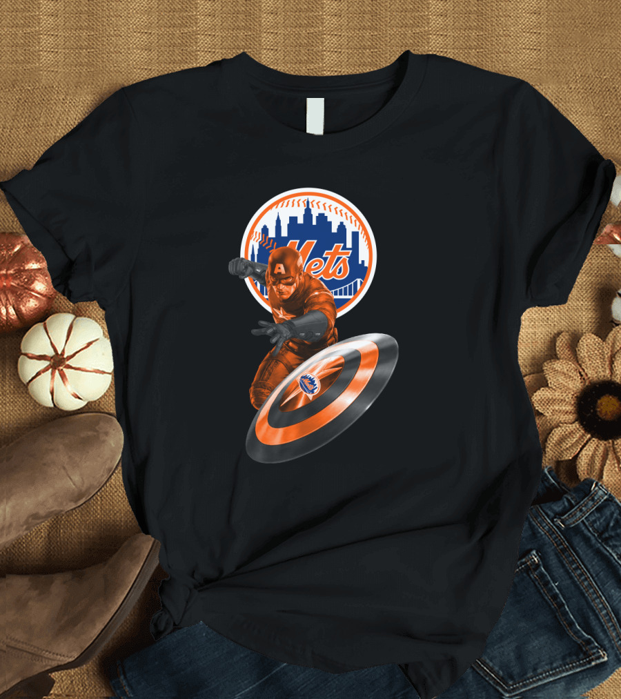 Captain America and New York Mets Crossover Emblem T-Shirt