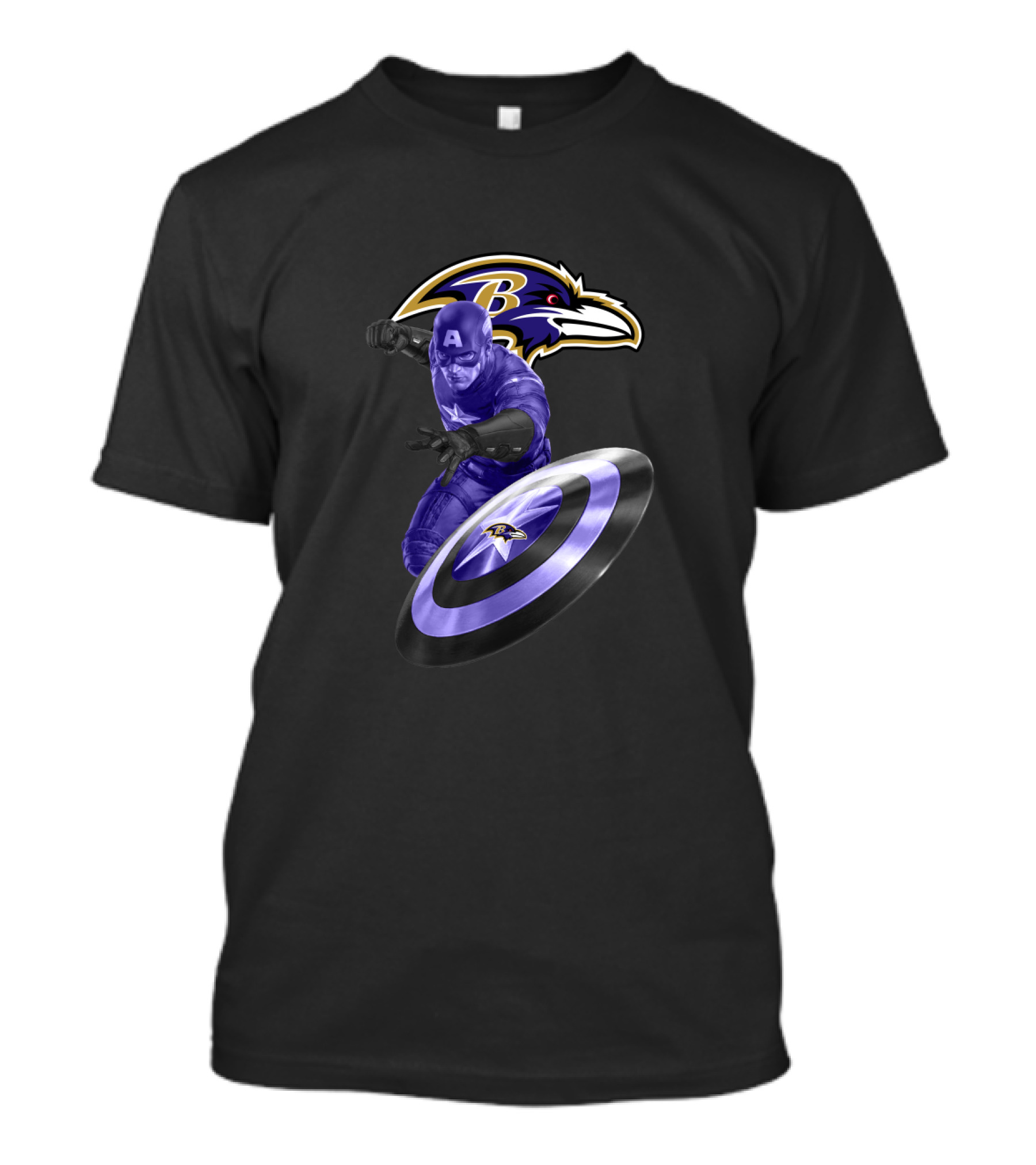 Baltimore Ravens Captain America Avengers Nfl Crossover With Shield T-Shirt