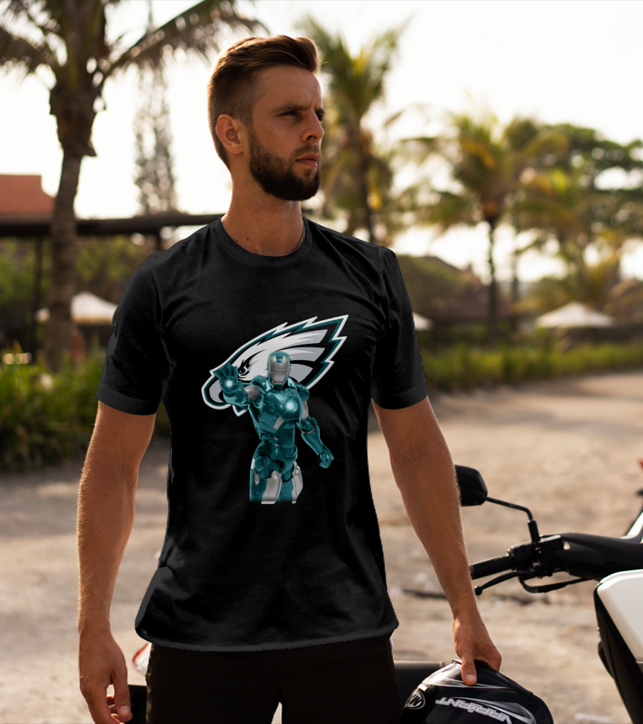 Iron Man Philadelphia Eagles Fans Marvel Team Crossover T-Shirt