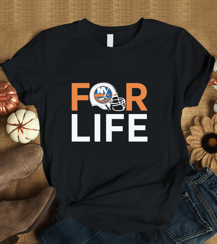New York Islanders For Life Hockey Helmet Logo Fan Commitment T-Shirt
