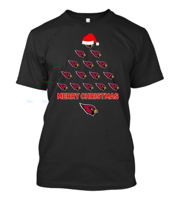 Merry Christmas Arizona Cardinals Tree With Santa Hat T-Shirt