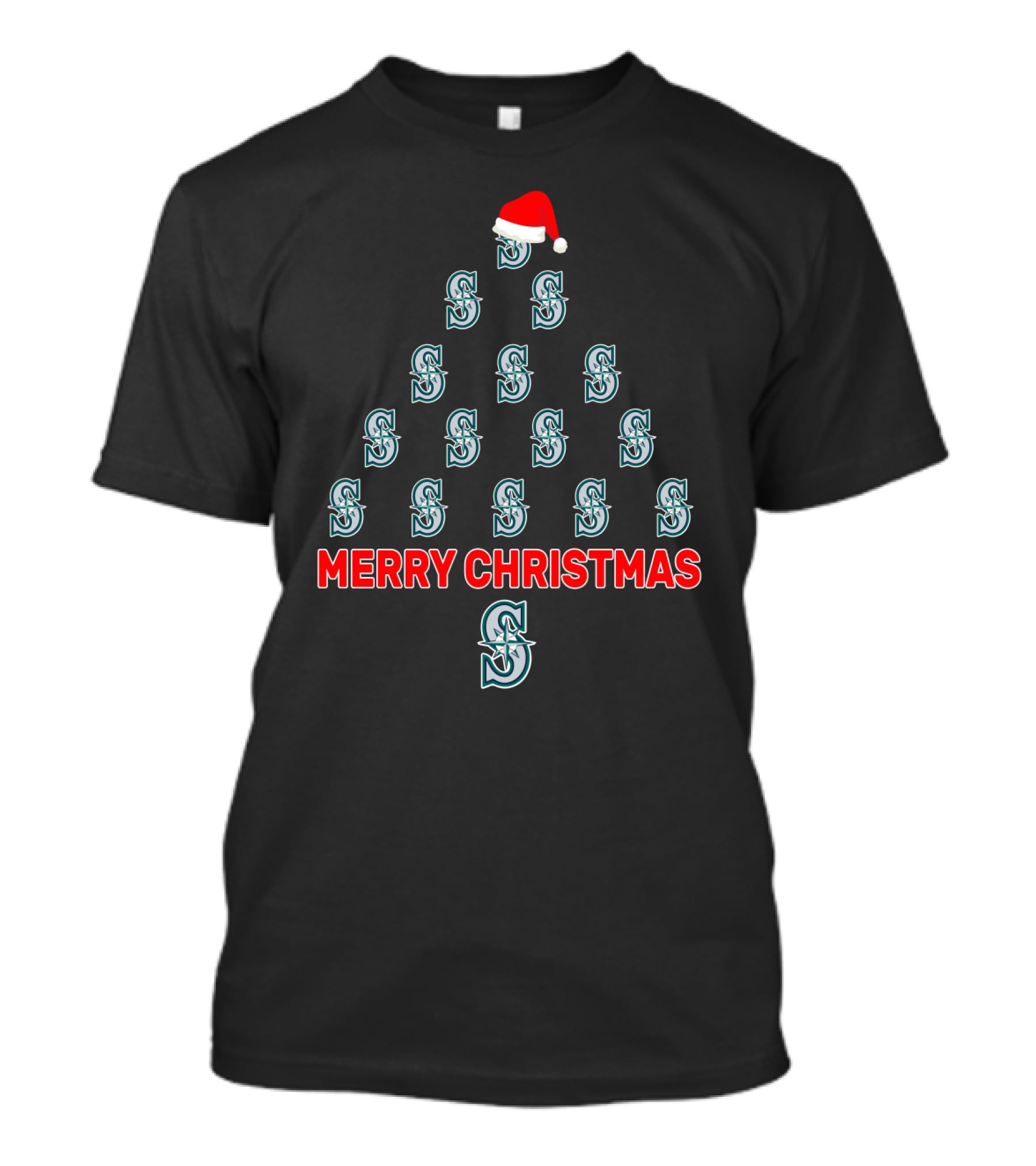 Merry Christmas Seattle Mariners Logo Tree Santa Hat T-Shirt