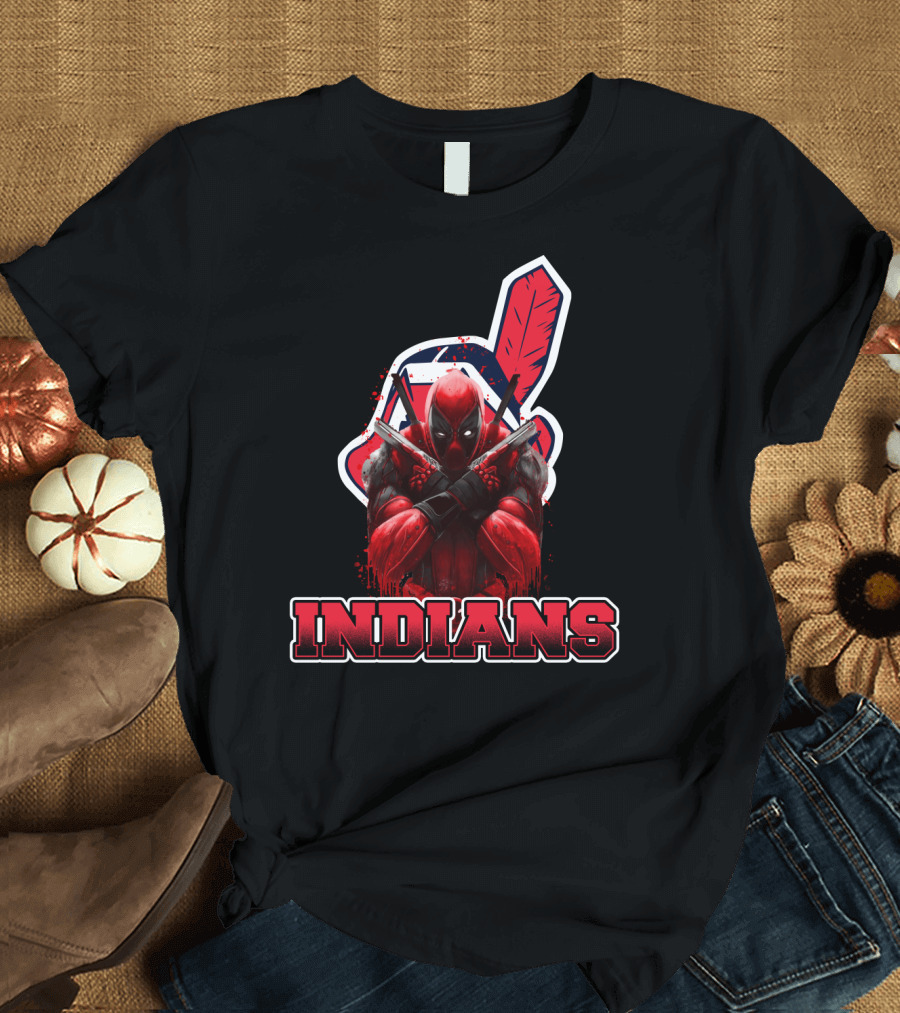 Indians Deadpool Crossover with Baseball Feather T-Shirt