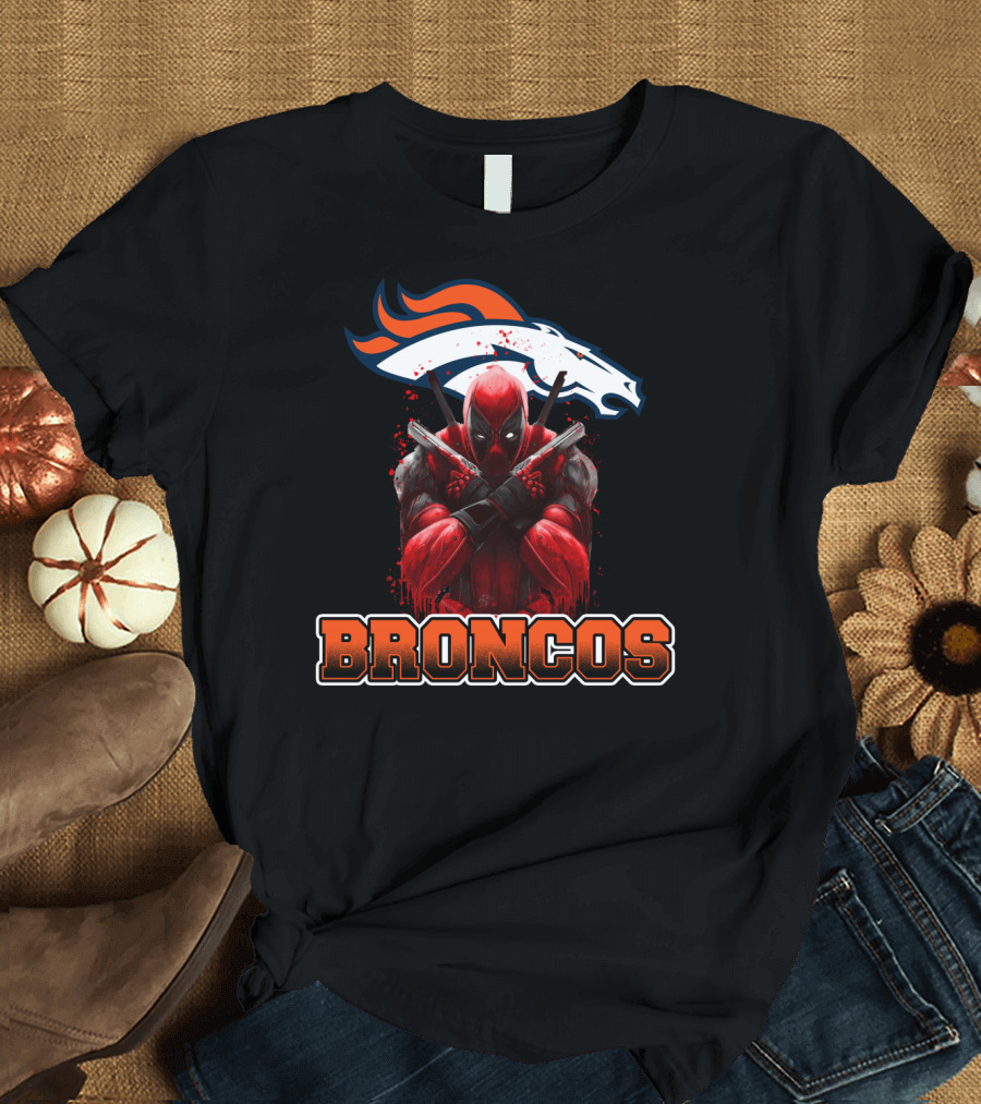 Denver Broncos and Deadpool Crossover Fans Iconic Mashup T-Shirt