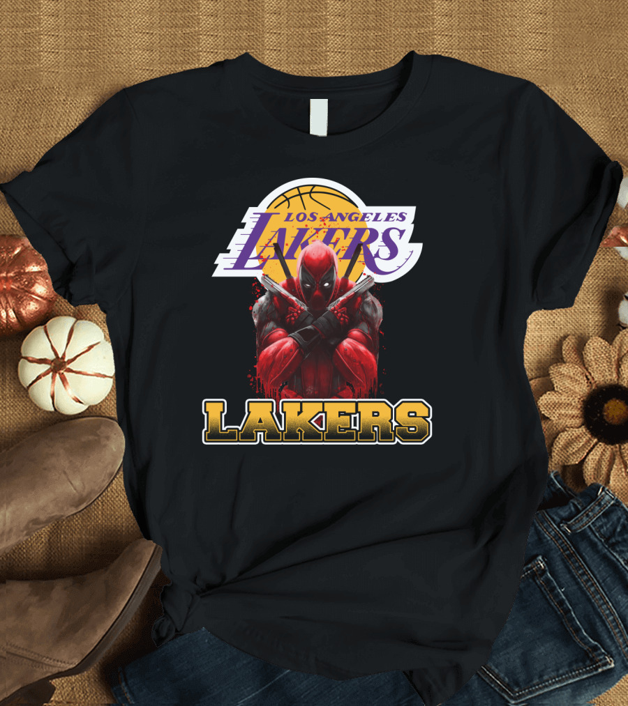 Deadpool in Los Angeles Lakers Colors with Logo Elements T-Shirt